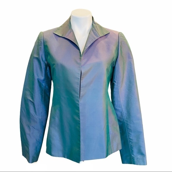LAFAYETTE 148 Silk Turquoise Shark Skin Blazer 2 - Picture 4 of 8